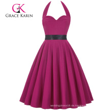 Grace Karin Retro Vintage Schatz Backless Halter Nylon-Baumwolle Tyrian Red Party Picknick Kleid CL008950-3